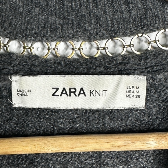 Zara Gray V-Neck Sweater with Gold Trim - Picture 6 of 6